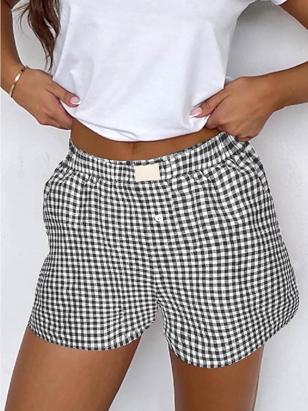 Black & White Gingham Women’s Lounge Boxer Shorts